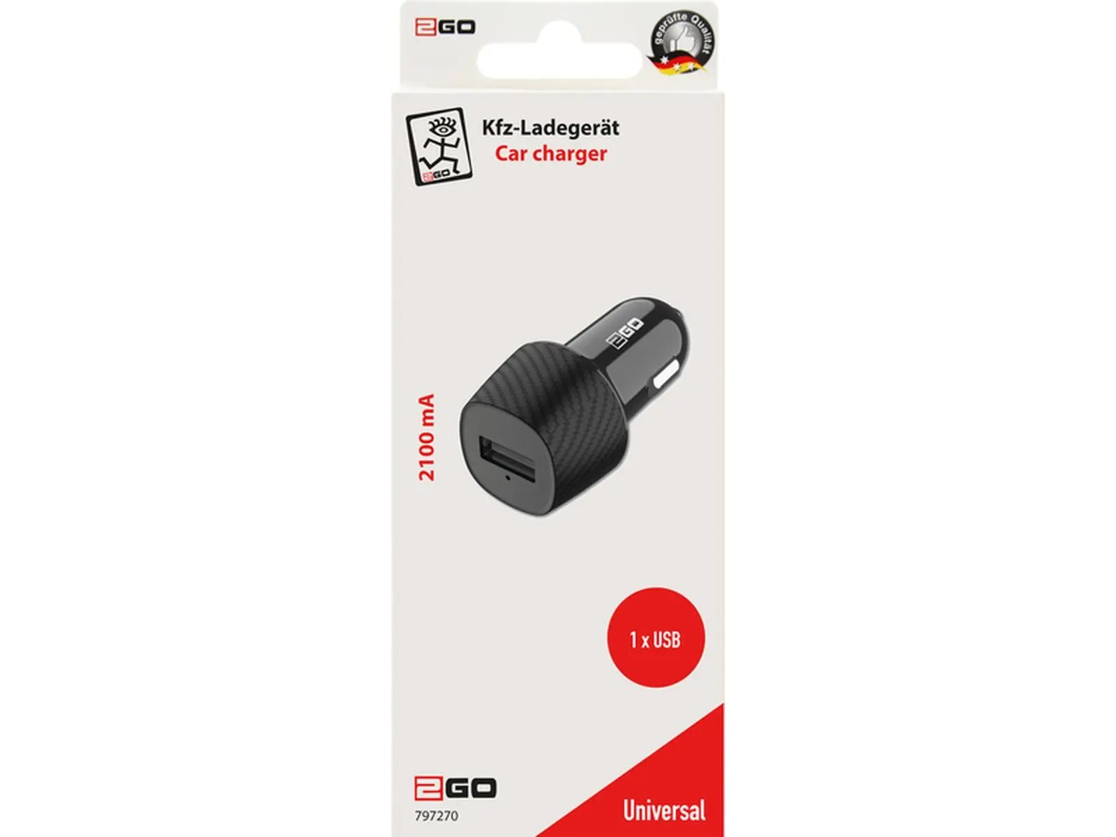 KFZ-Ladegerät 12V, schwarz, 1xUSB